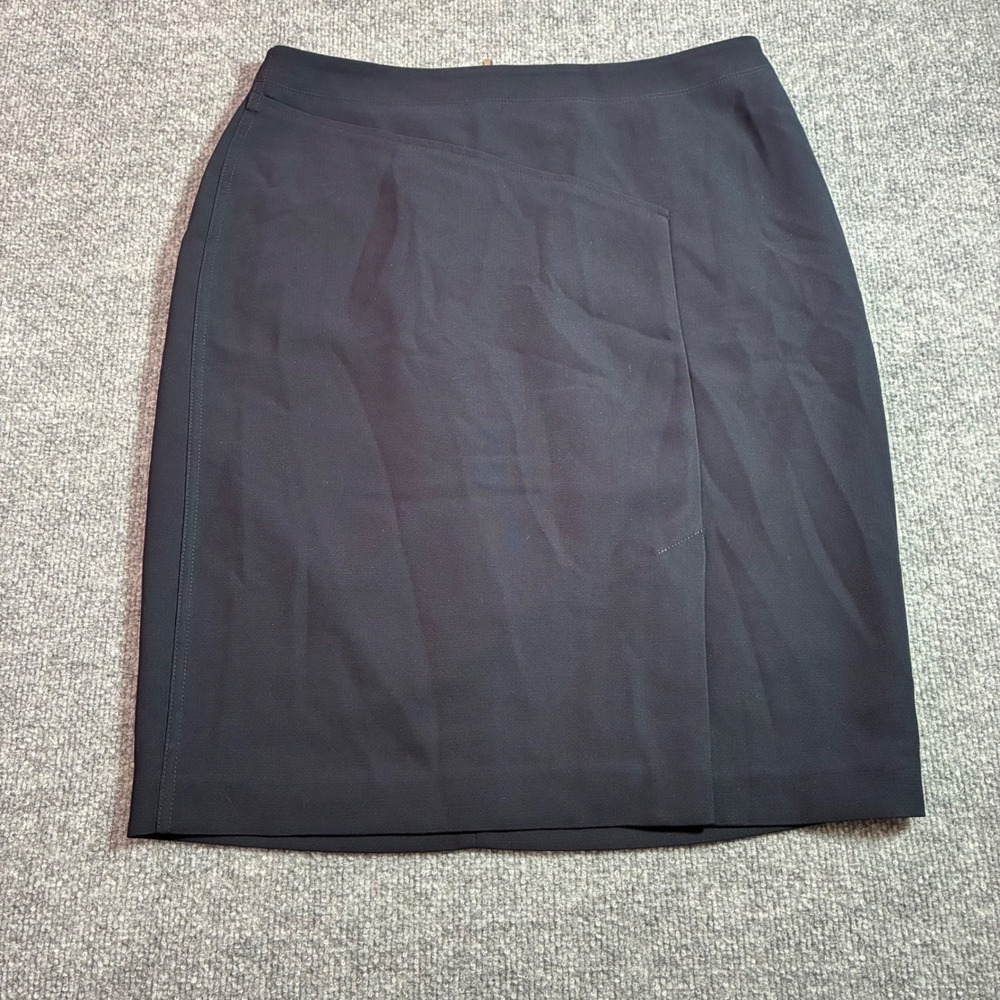DKNY Faux‎ Wrap Pencil Skirt Womens 10 Black Gold Zipper Lined Office